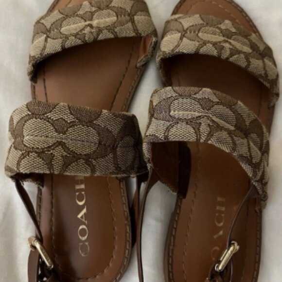Coach Sandals Brown Logo Strappy Sandals Women 6 - Picture 1 of 4
